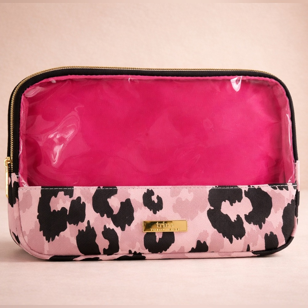 Trina Turk Pink Leopard Print Cosmetic Case‎ with Hot Pink Interior